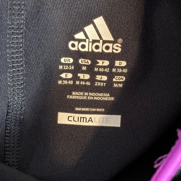 Adidas Climalite Capri Workout Pants Size Medium Purple Gray 3 Stripe - Picture 5 of 8